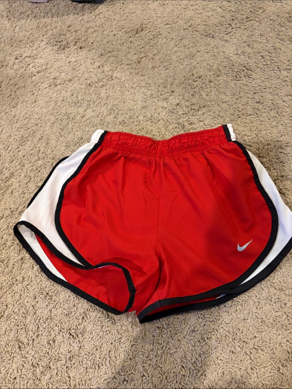 Nike Red Running Shorts with White Side Panels and Black Trim